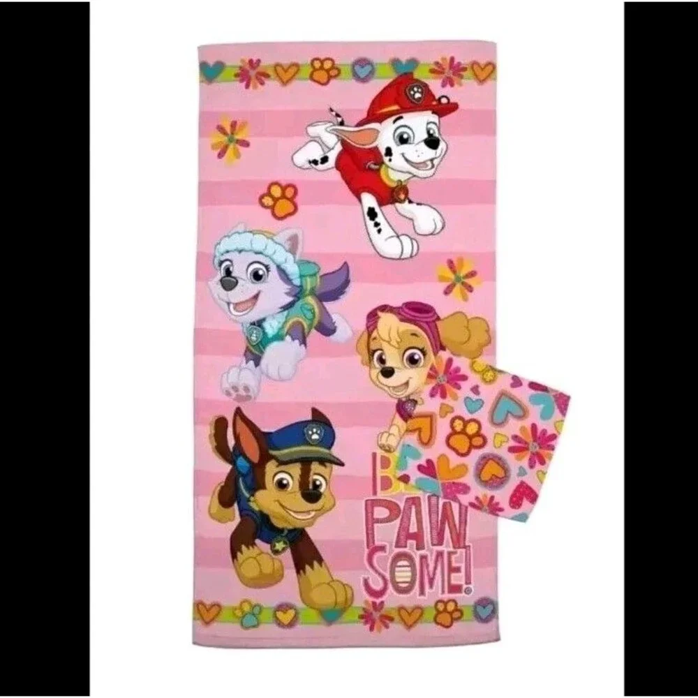 Paw Patrol Bath Towel Washcloth Set, Kids 2 Pc Cotton Super Soft Nickelodeon New